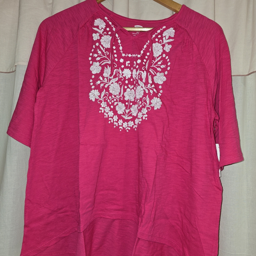 Old Navy Fuchsia Embroidered Blouse